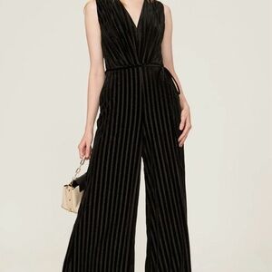 Adam Lippes Black Striped Velvet Jumpsuit